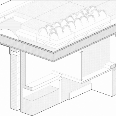 Wood frame/brick facade/living roof: all components modeled and assembled in Revit...