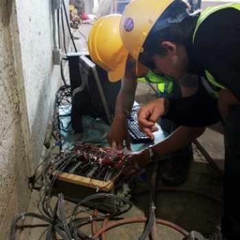 Students work on sensoring of first full panels produced at local precaster Metromont's production facility