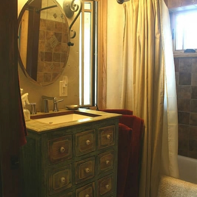 The walls of the bathroom are also hempcrete. Tile was applied directly to the hempcrete in the shower.