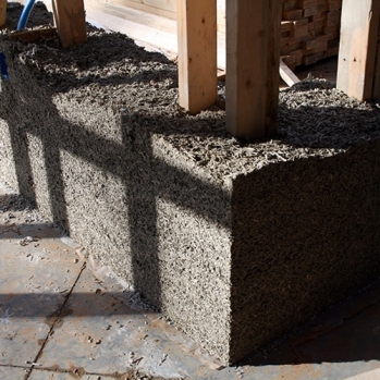 Hempcrete wall section with forms removed
