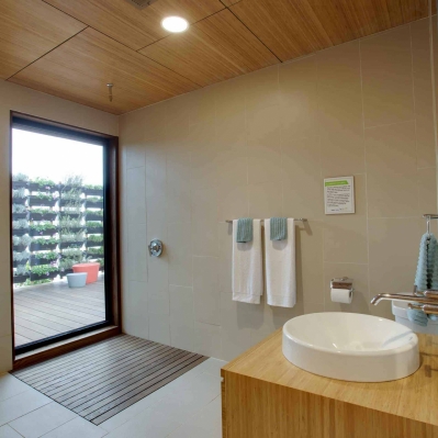 The shower opens out onto the private outdoor bedroom.